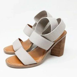 Franco Sarto Dear Leather Block Heeled Sandals Light Grey Women's Size 7.5